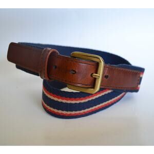 Vintage Stripe Woven Belt Brass Leather Buckle